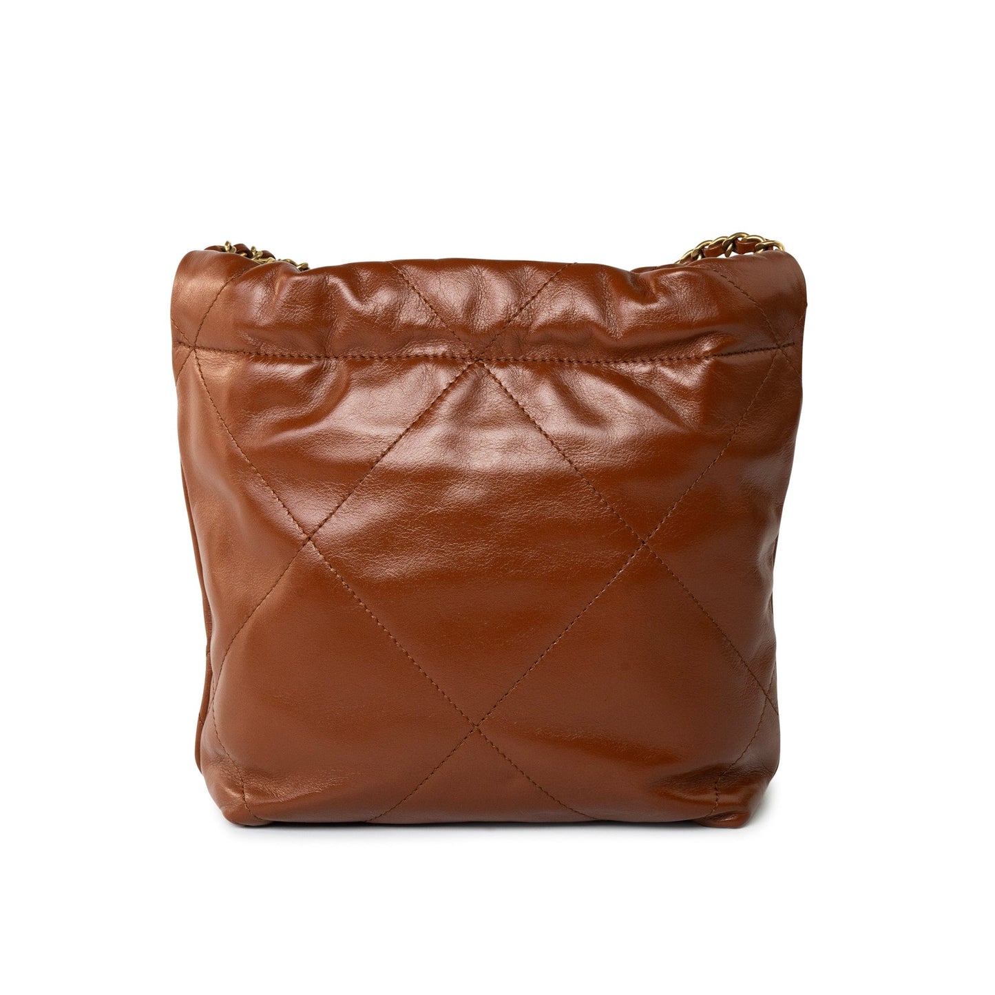 23A Light Brown Calfskin Quilted Mini 22 Bag Antique Gold Hardware