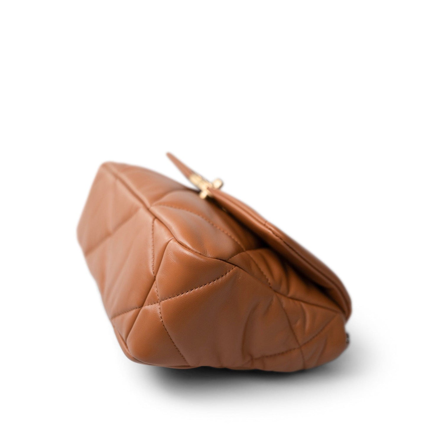 23B Caramel Lambskin Quilted 19 Flap Small Mixed Hardware