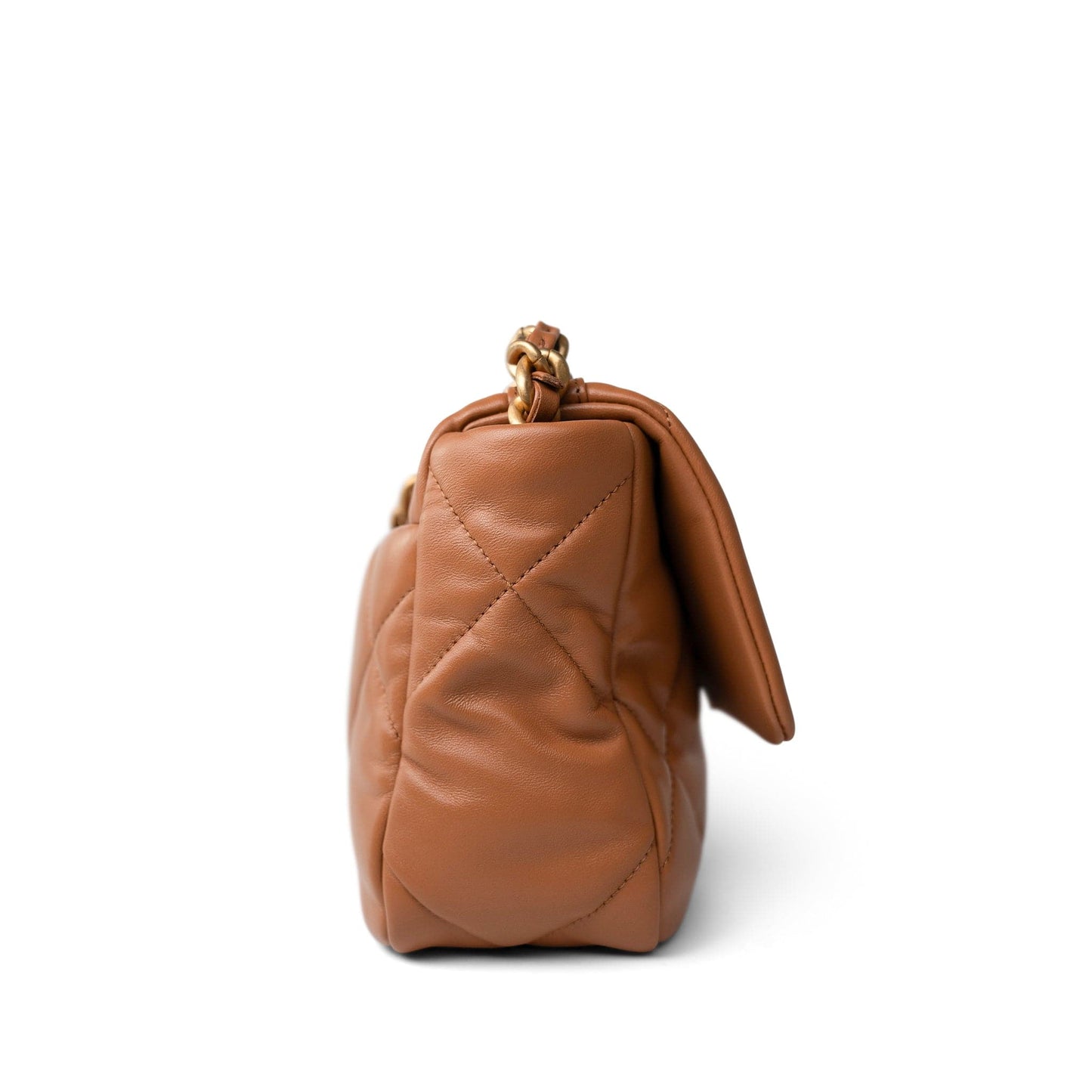 23B Caramel Lambskin Quilted 19 Flap Small Mixed Hardware