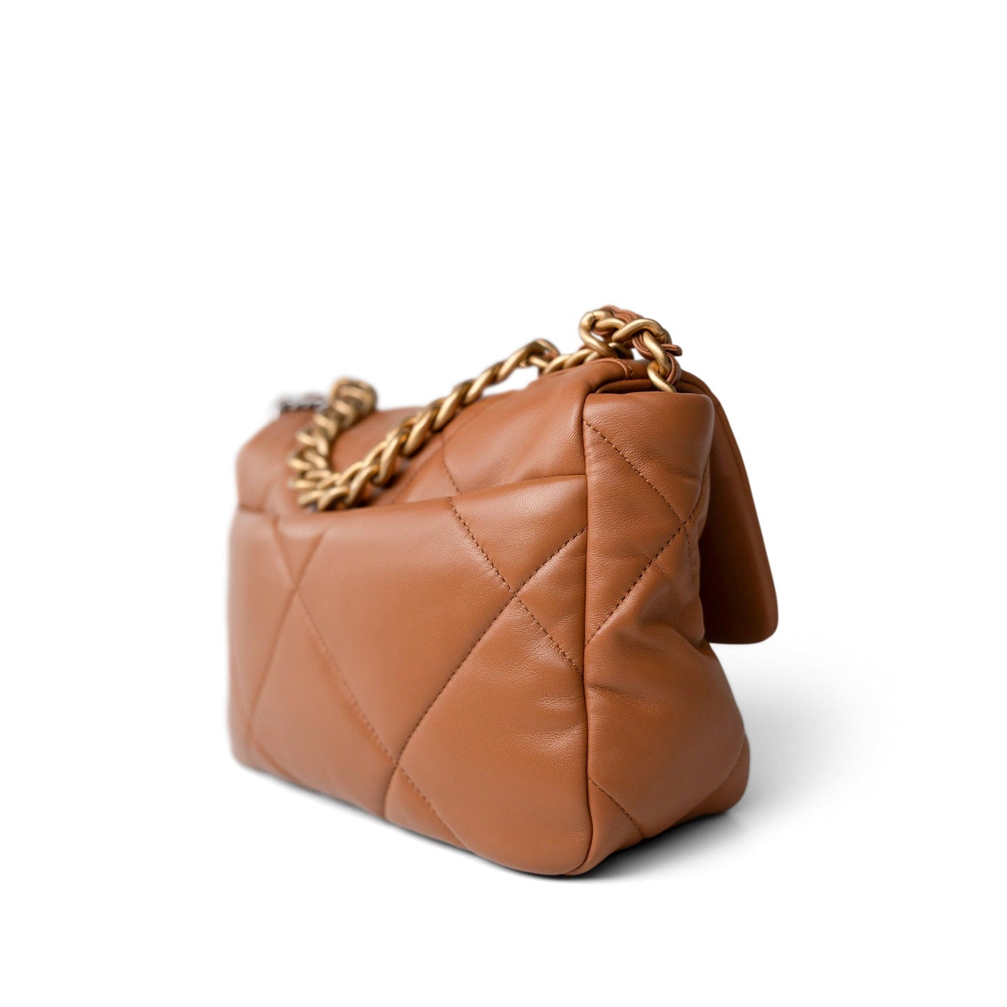 23B Caramel Lambskin Quilted 19 Flap Small Mixed Hardware