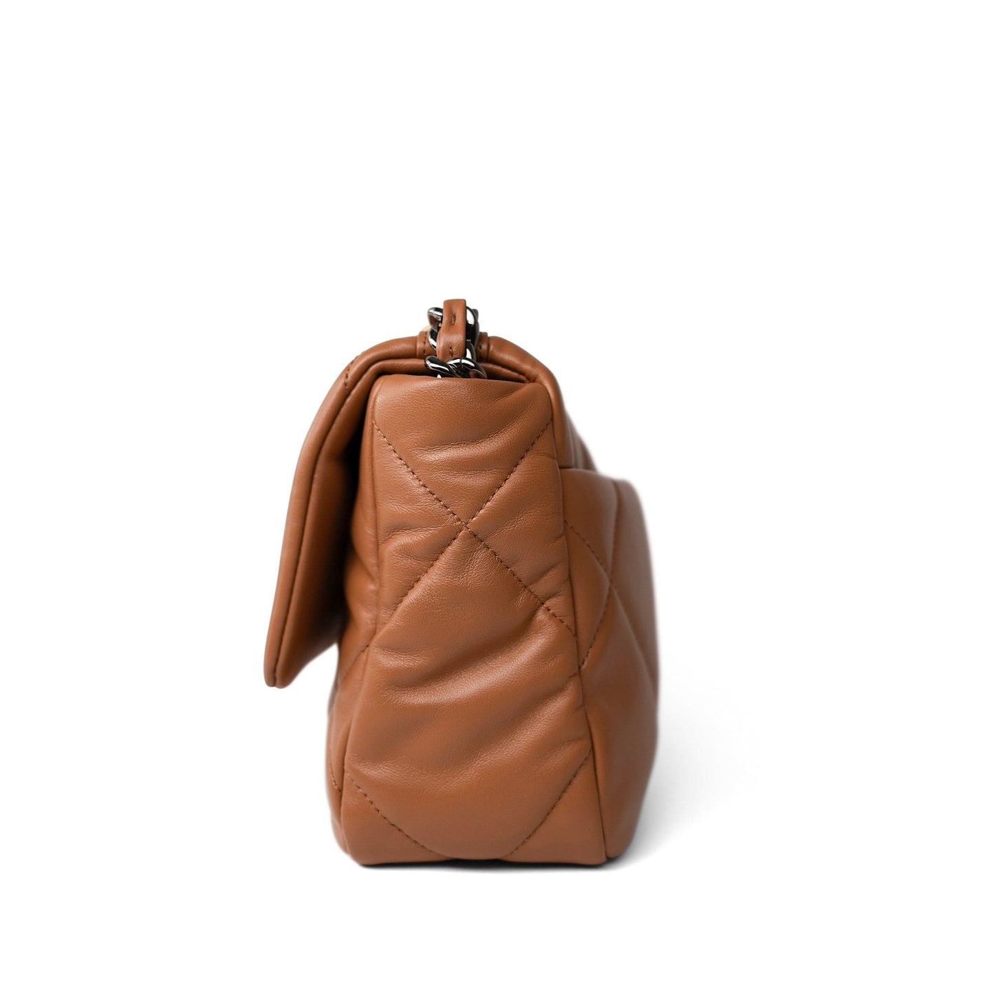 23B Caramel Lambskin Quilted 19 Flap Small Mixed Hardware