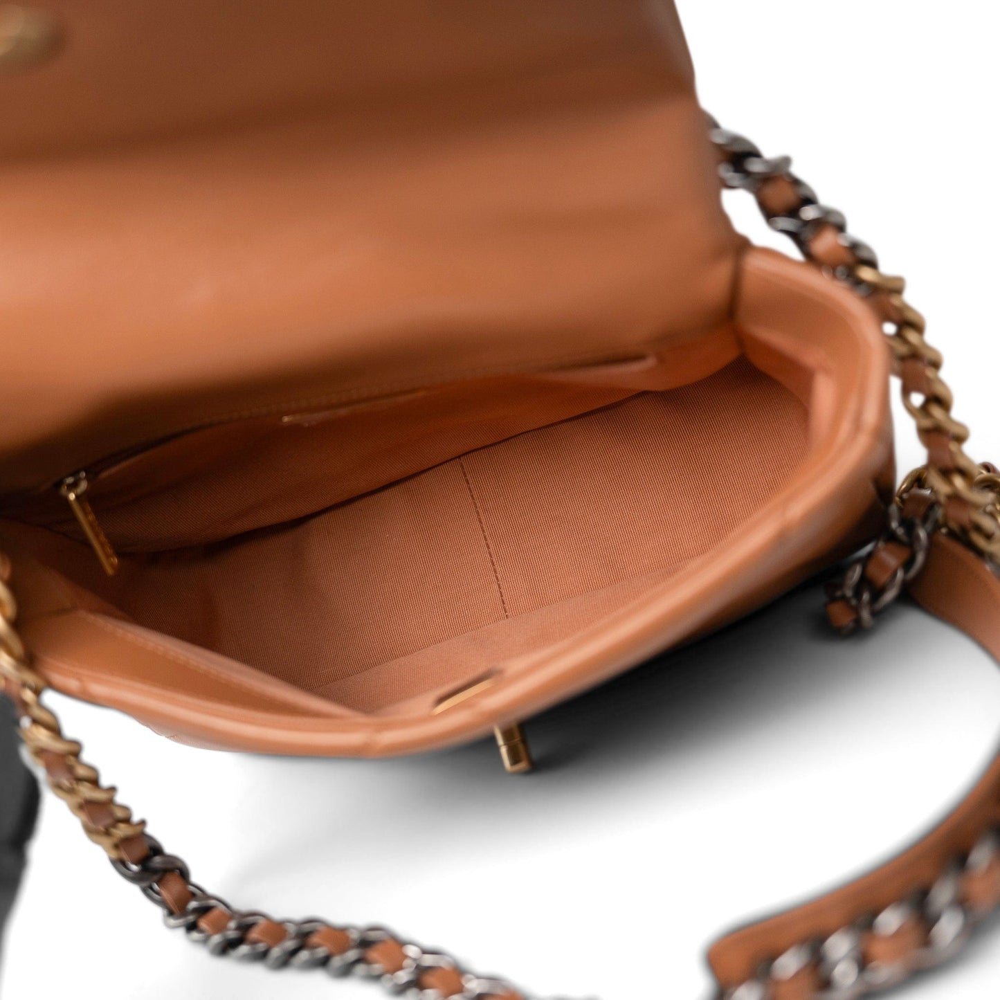 23B Caramel Lambskin Quilted 19 Flap Small Mixed Hardware