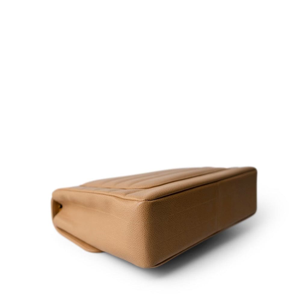 Beige Jumbo Horizontal Stripe Single Flap Gold Hardware