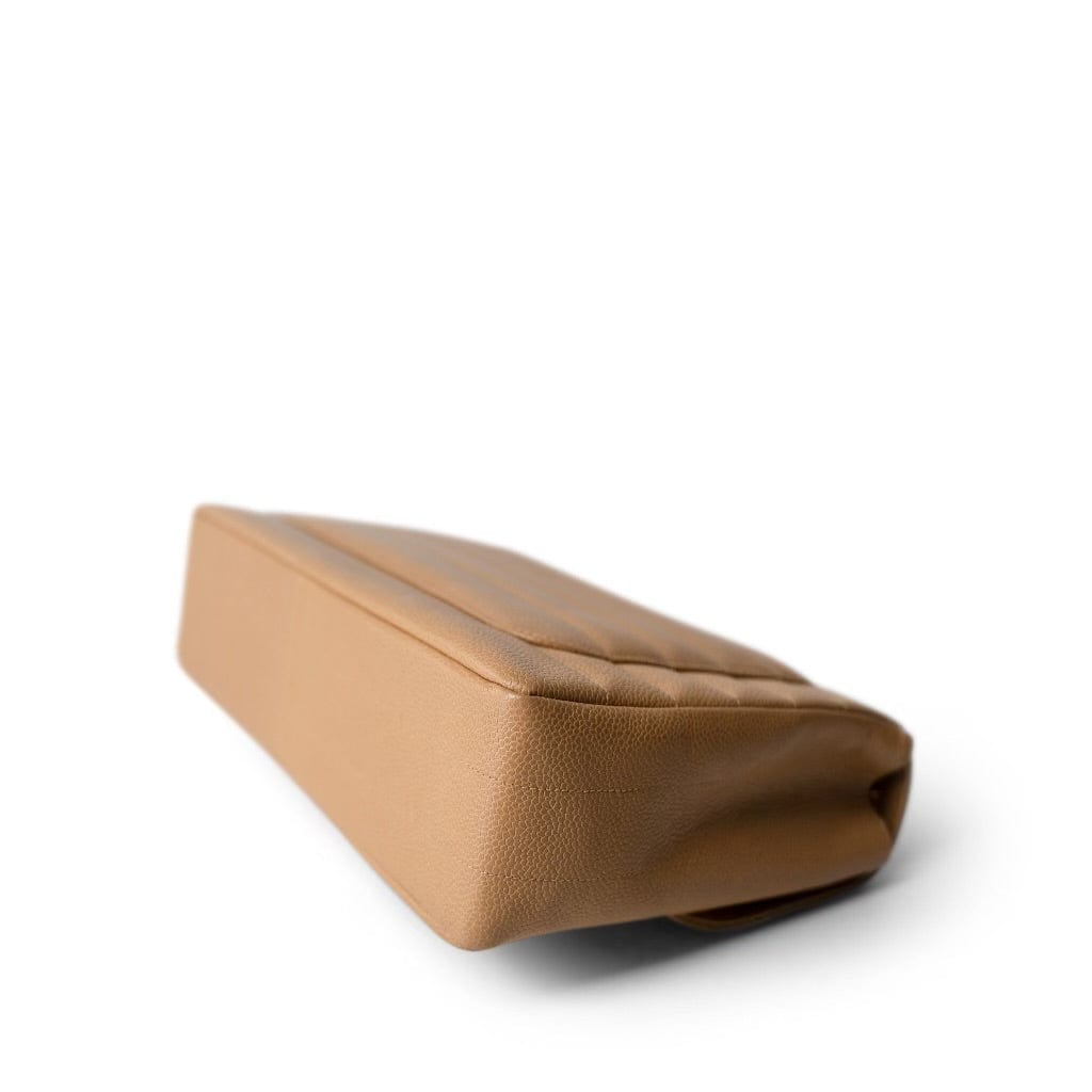 Beige Jumbo Horizontal Stripe Single Flap Gold Hardware