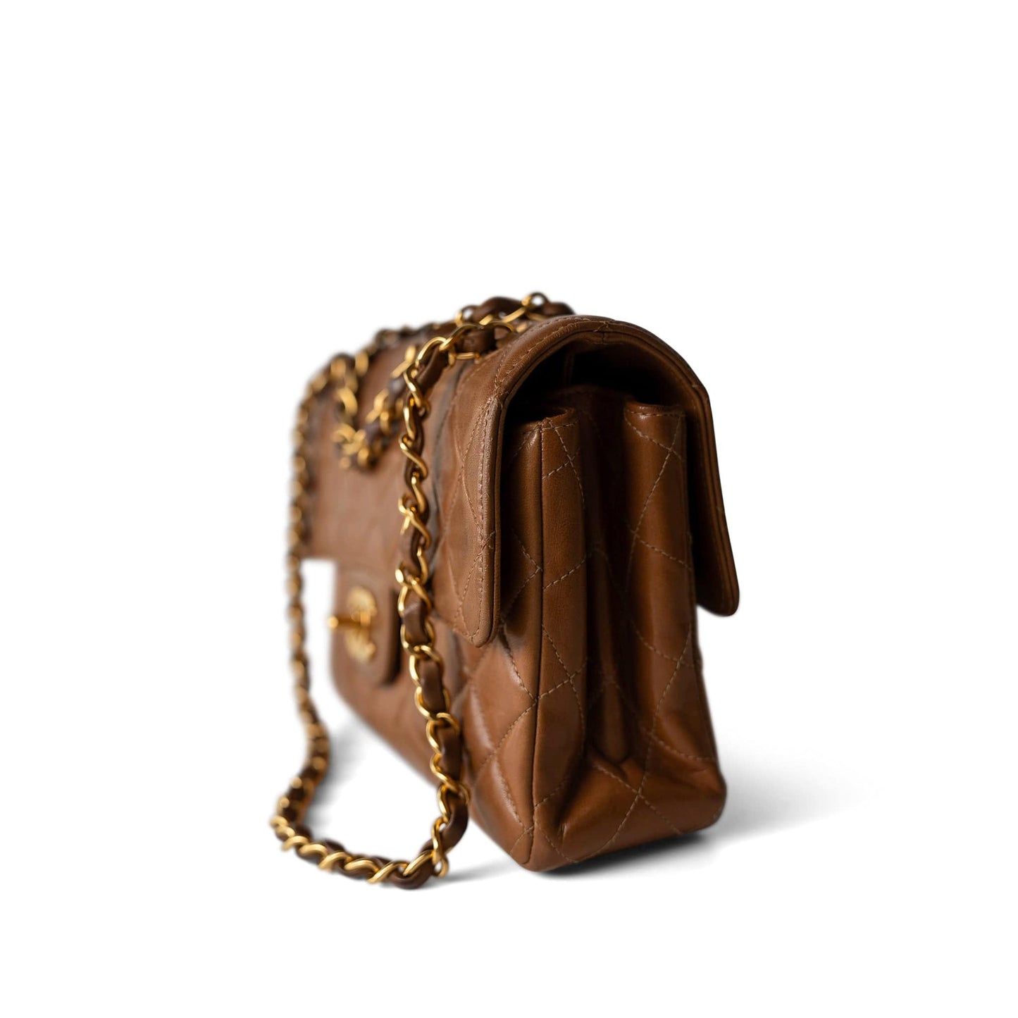 Brown Lambskin Double Faced Flap Bag Gold Hardware