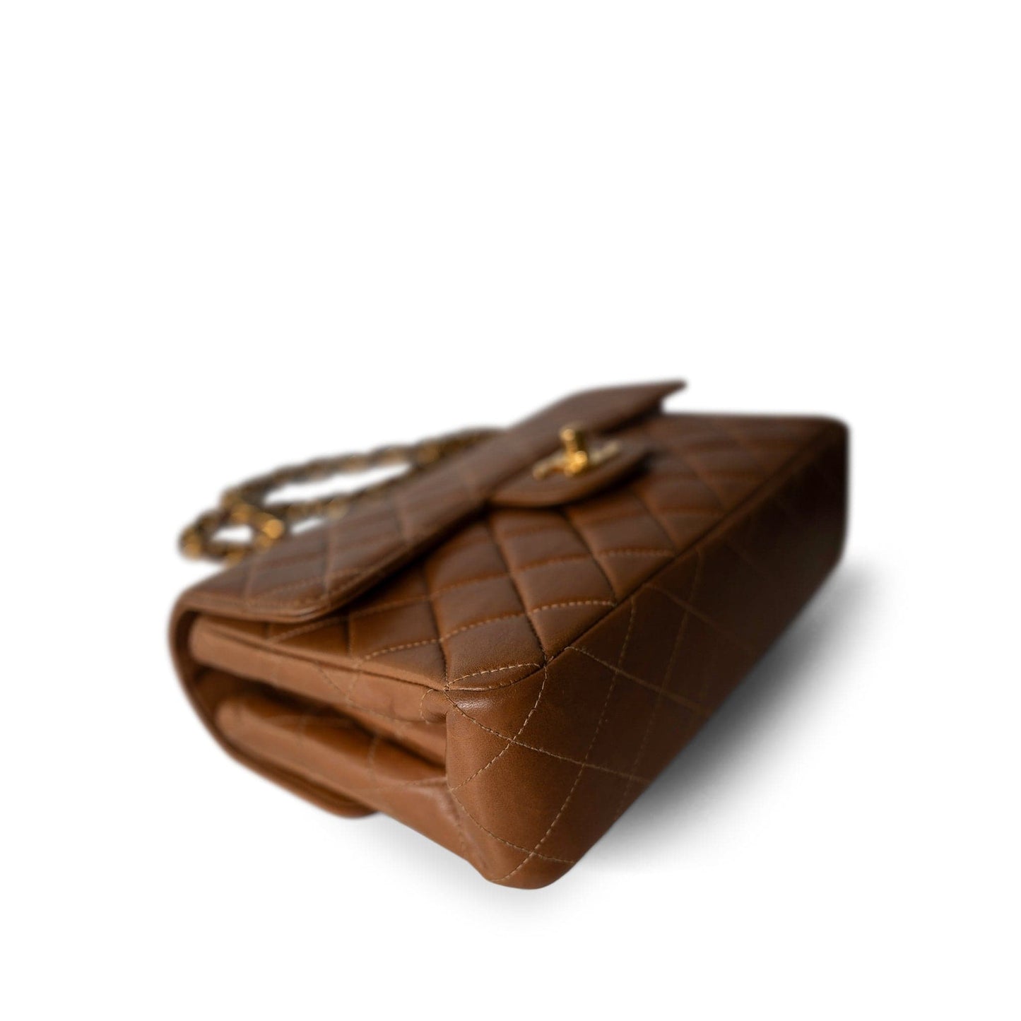 Brown Lambskin Double Faced Flap Bag Gold Hardware