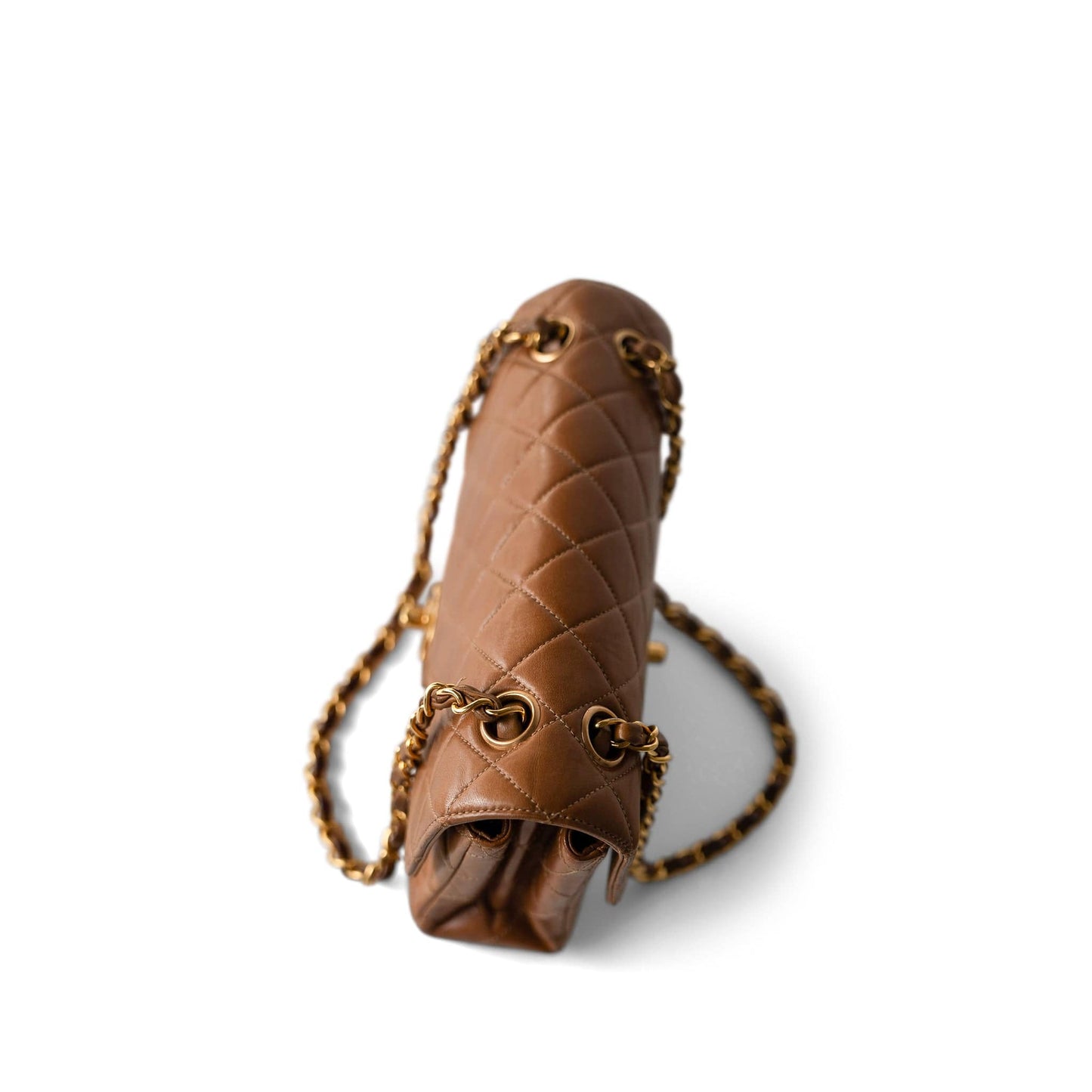 Brown Lambskin Double Faced Flap Bag Gold Hardware