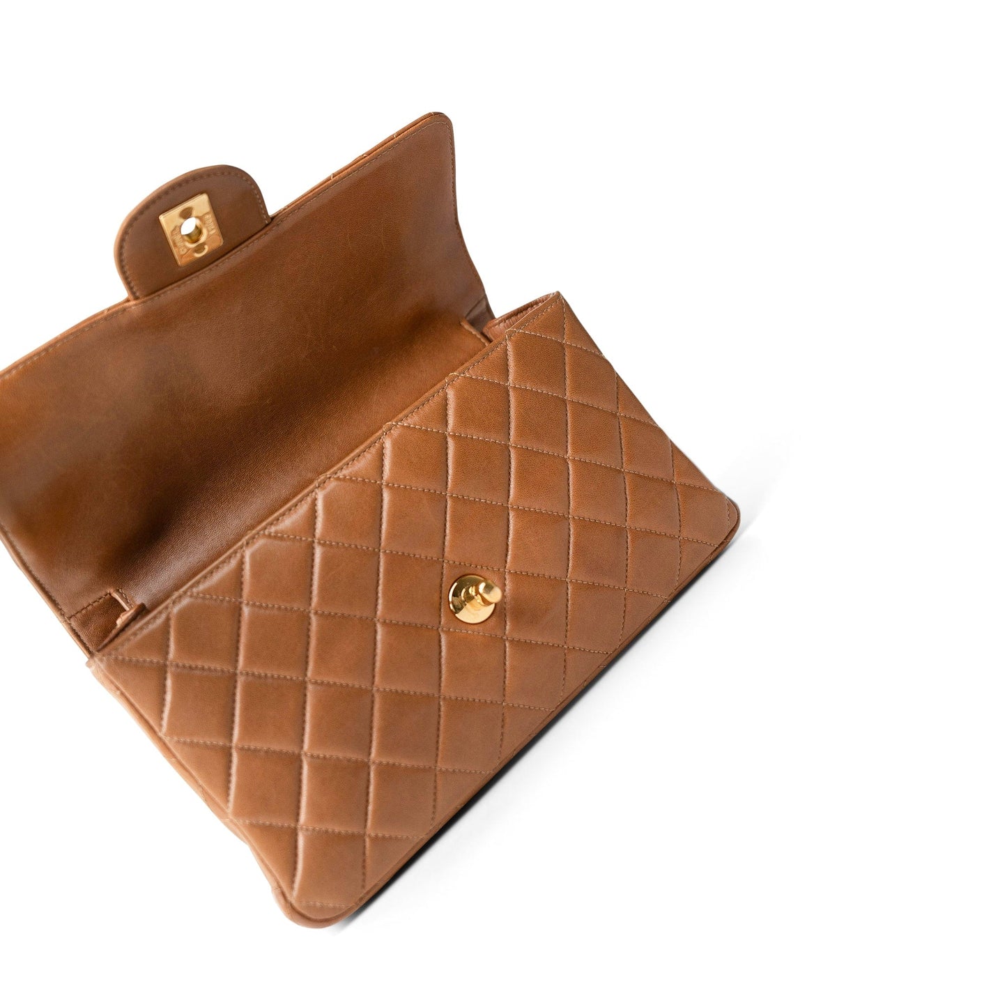 Brown Lambskin Double Faced Flap Bag Gold Hardware