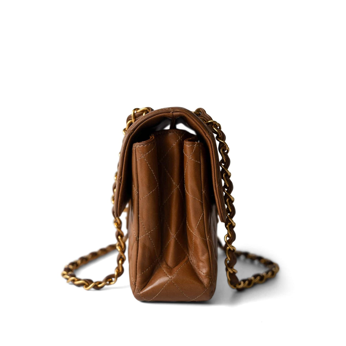 Brown Lambskin Double Faced Flap Bag Gold Hardware