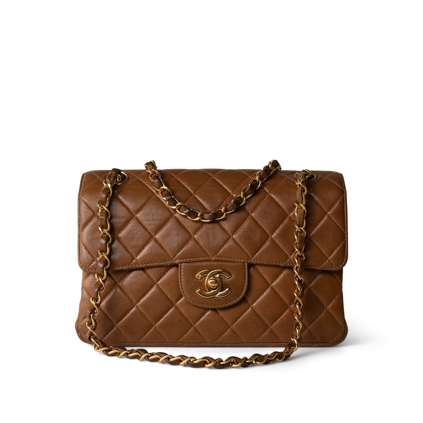Brown Lambskin Double Faced Flap Bag Gold Hardware