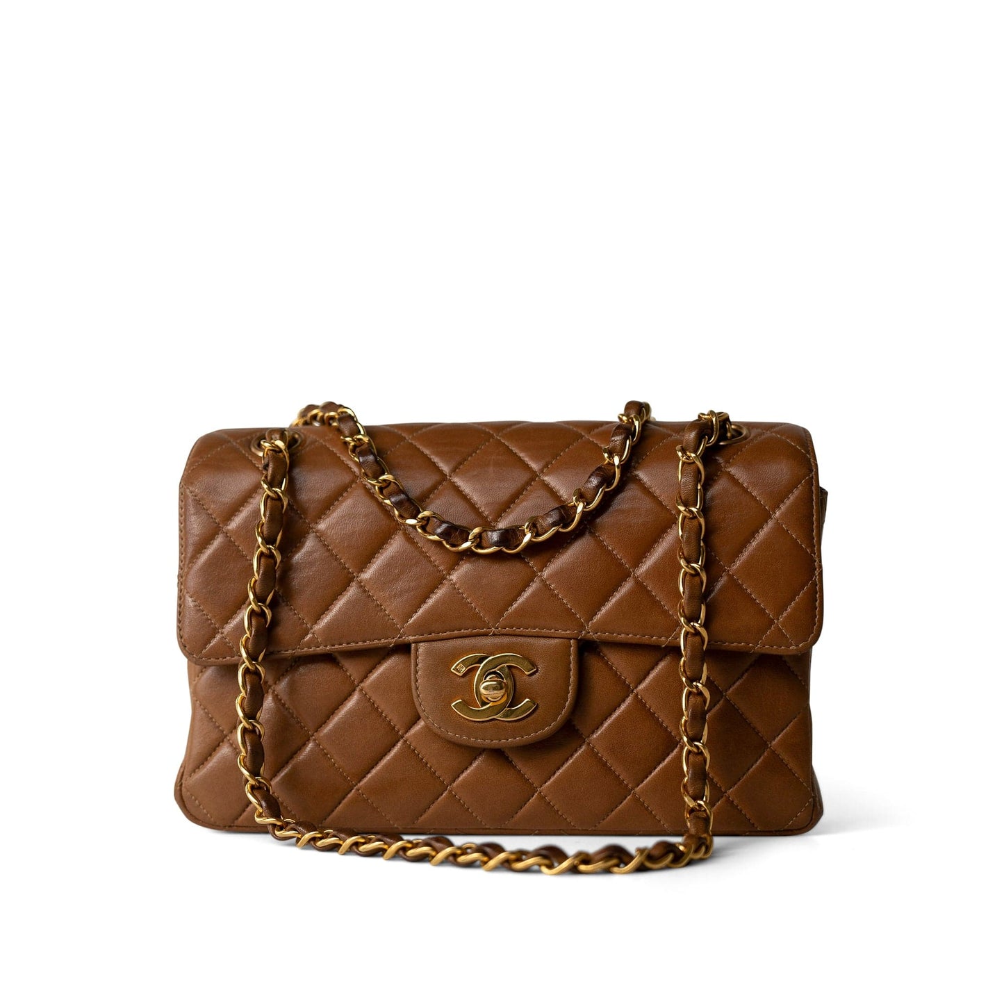 Brown Lambskin Double Faced Flap Bag Gold Hardware