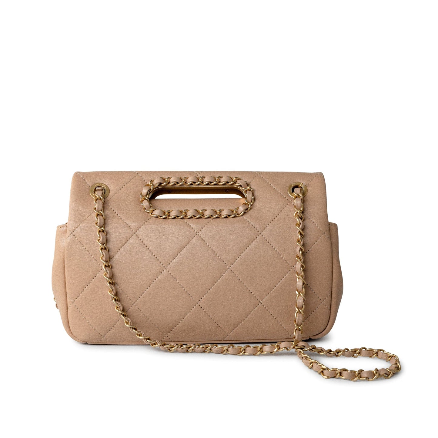 Lambskin Quilted A Real Catch Flap Bag Beige Aged Gold Hardware