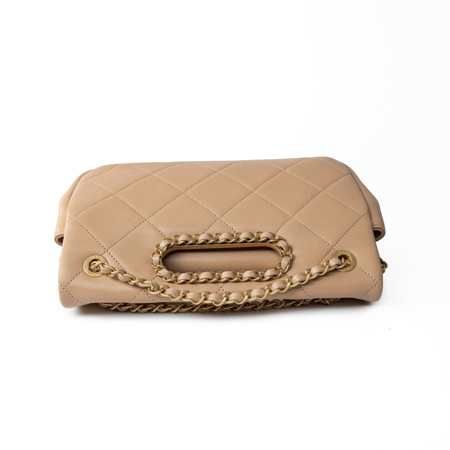 Lambskin Quilted A Real Catch Flap Bag Beige Aged Gold Hardware