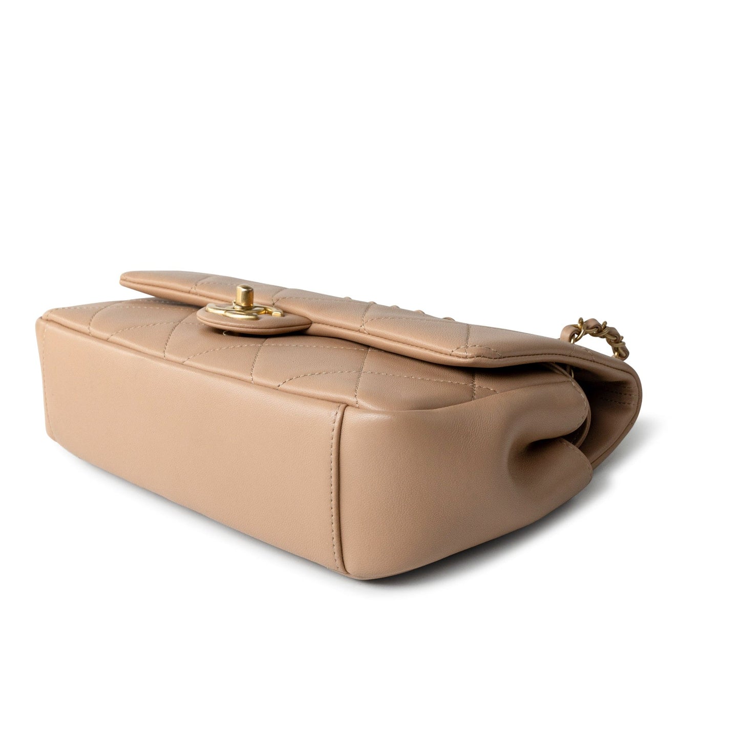 Lambskin Quilted A Real Catch Flap Bag Beige Aged Gold Hardware