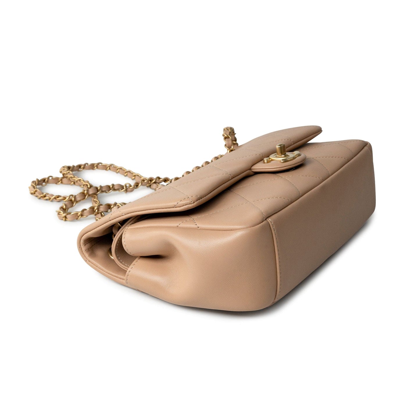 Lambskin Quilted A Real Catch Flap Bag Beige Aged Gold Hardware