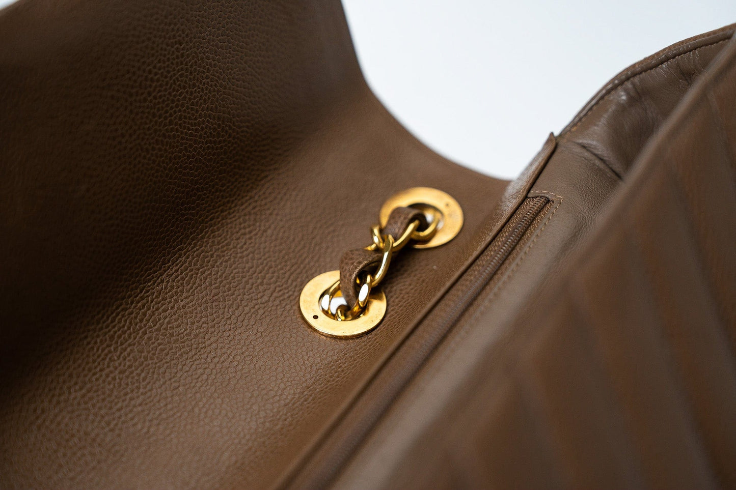 Taupe Caviar Chevron Maxi Single Flap 24K Gold Hardware