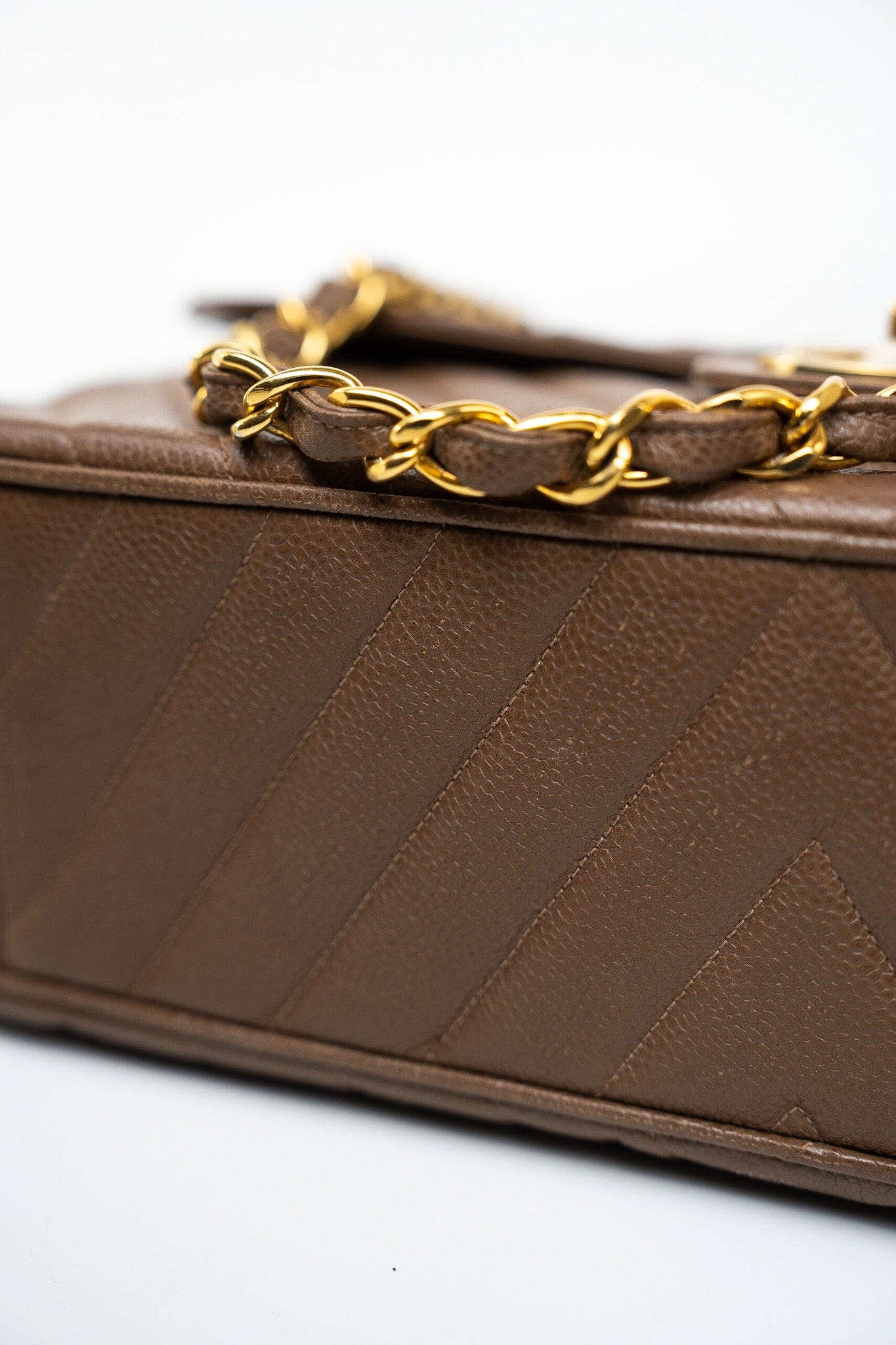 Taupe Caviar Chevron Maxi Single Flap 24K Gold Hardware