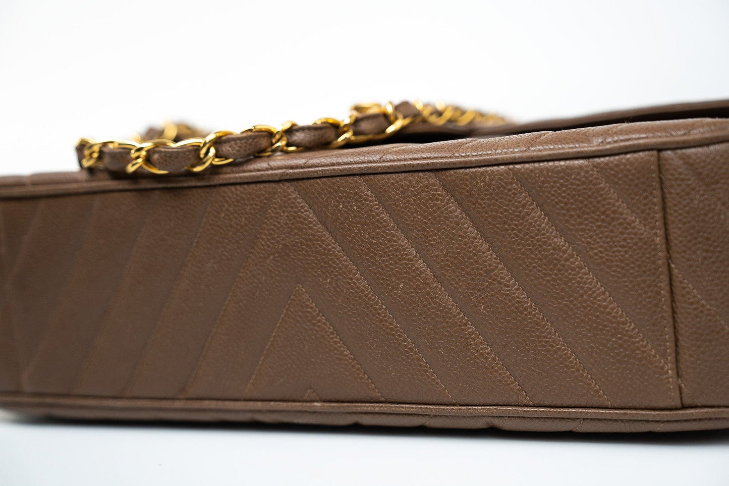 Taupe Caviar Chevron Maxi Single Flap 24K Gold Hardware