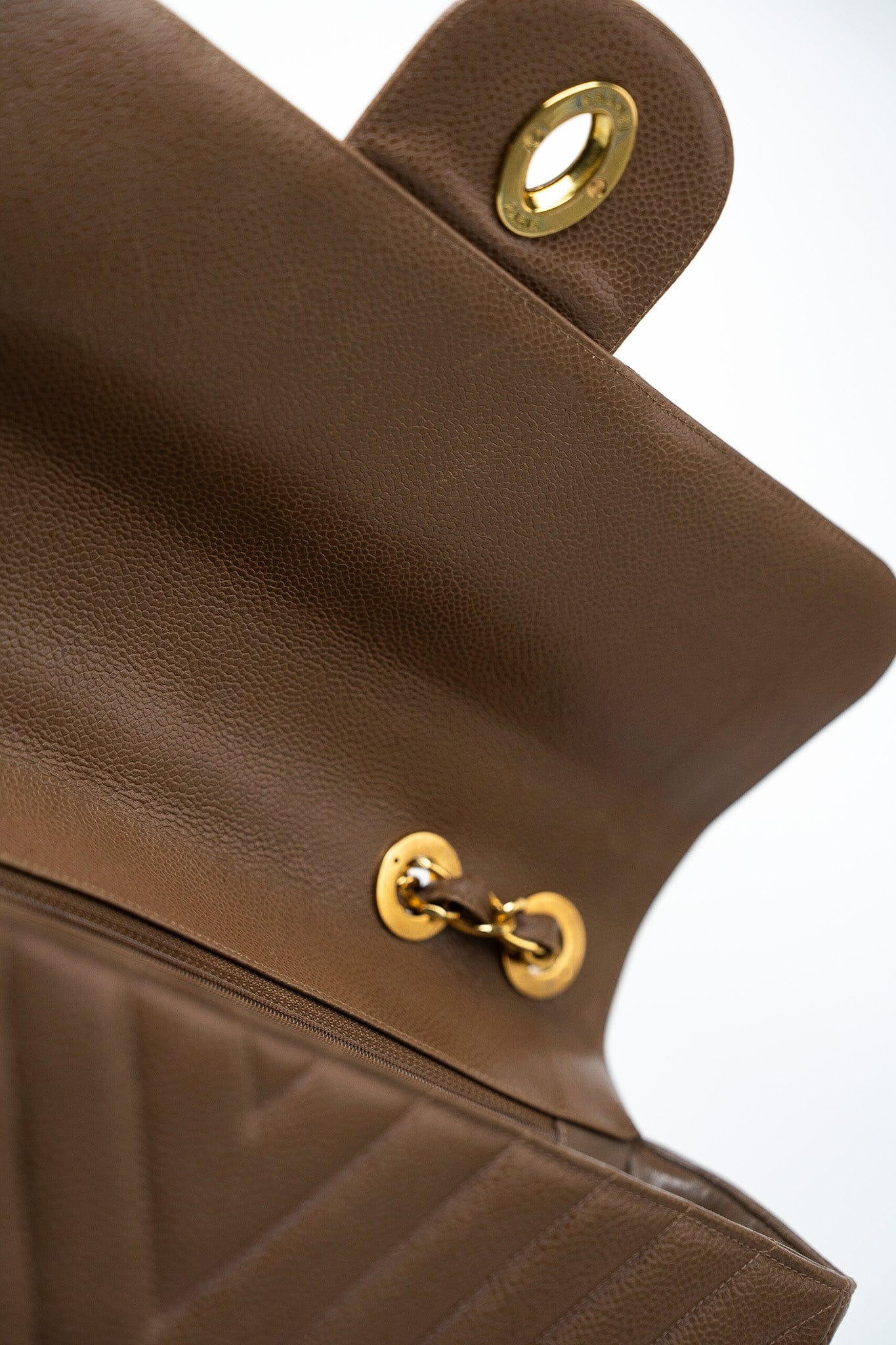 Taupe Caviar Chevron Maxi Single Flap 24K Gold Hardware