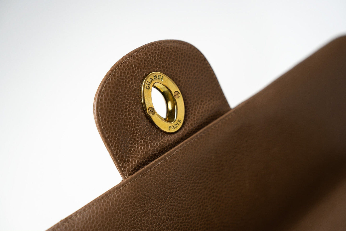 Taupe Caviar Chevron Maxi Single Flap 24K Gold Hardware