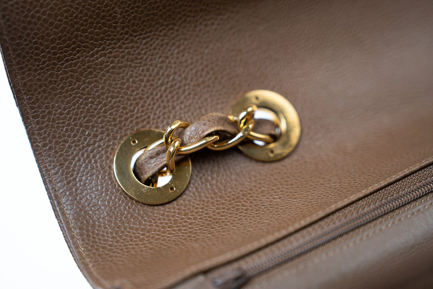 Taupe Caviar Chevron Maxi Single Flap 24K Gold Hardware