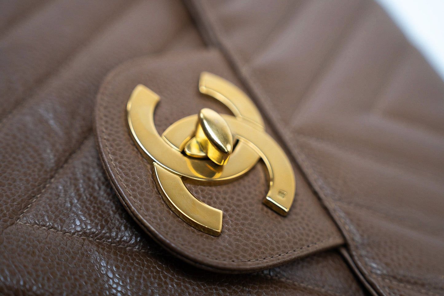 Taupe Caviar Chevron Maxi Single Flap 24K Gold Hardware