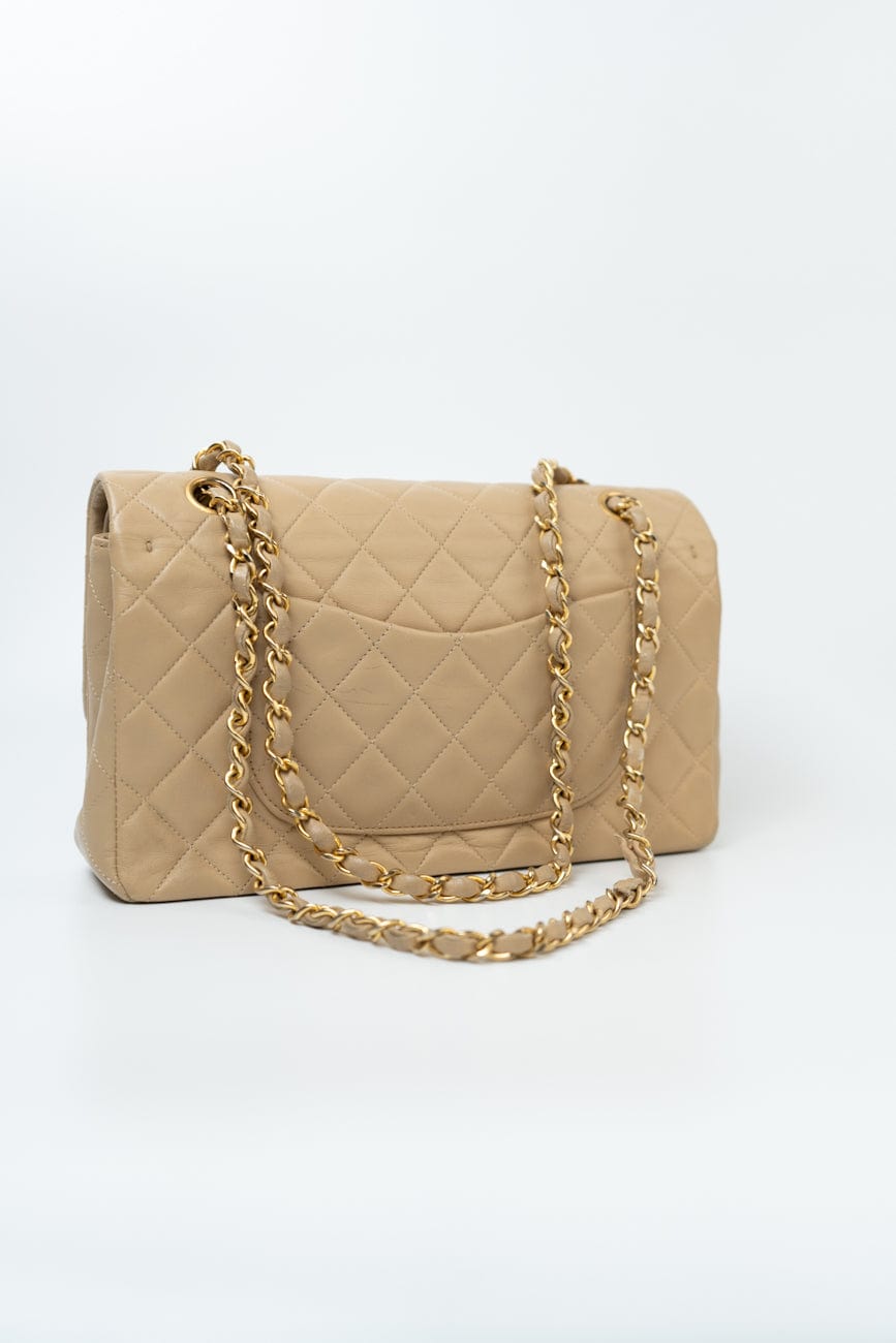 Vintage Beige Lambskin Quilted Classic Flap Medium GHW
