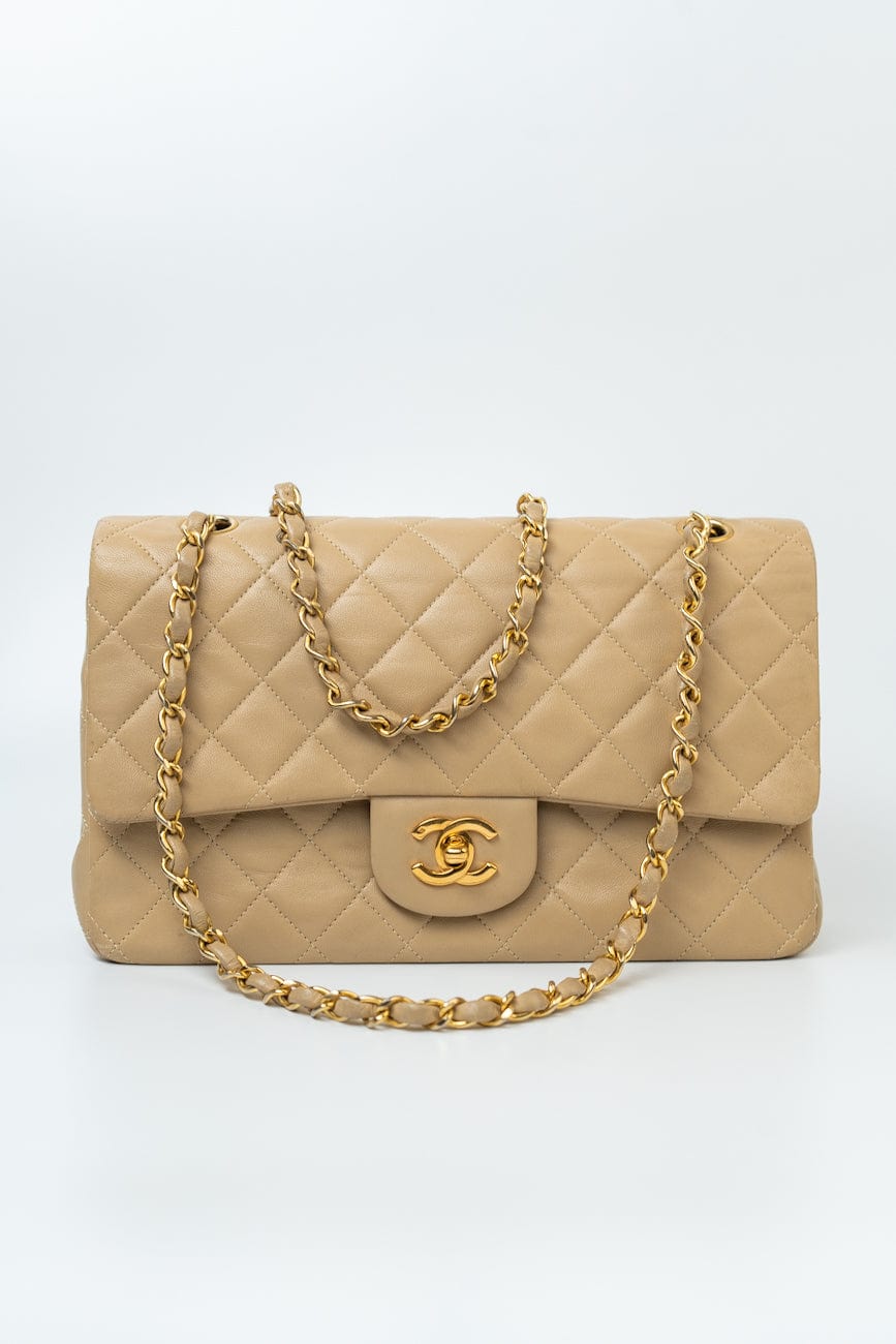 Vintage Beige Lambskin Quilted Classic Flap Medium GHW