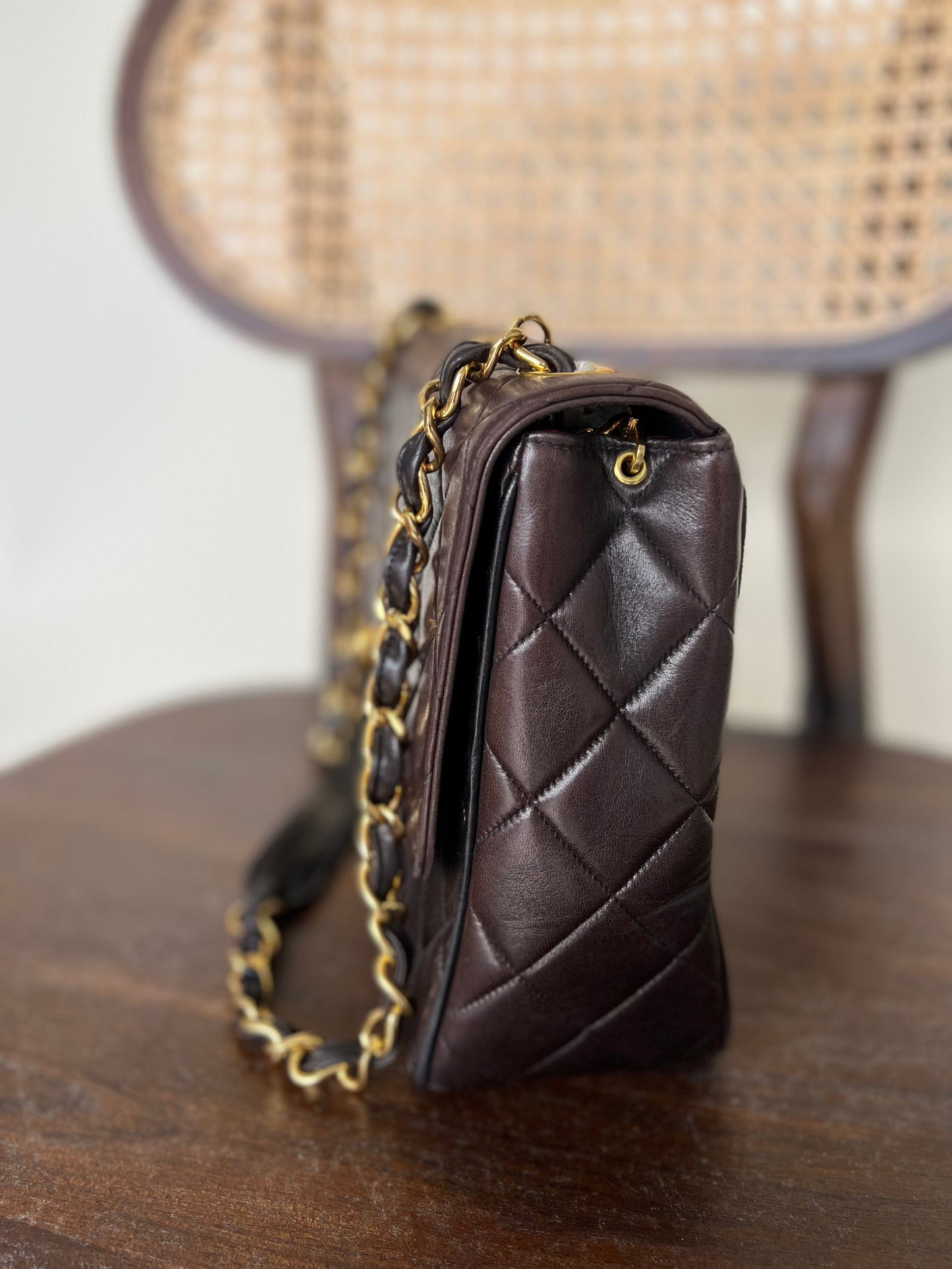 Vintage Black / Dark Brown Lambskin Quilted Square CC Flap GHW