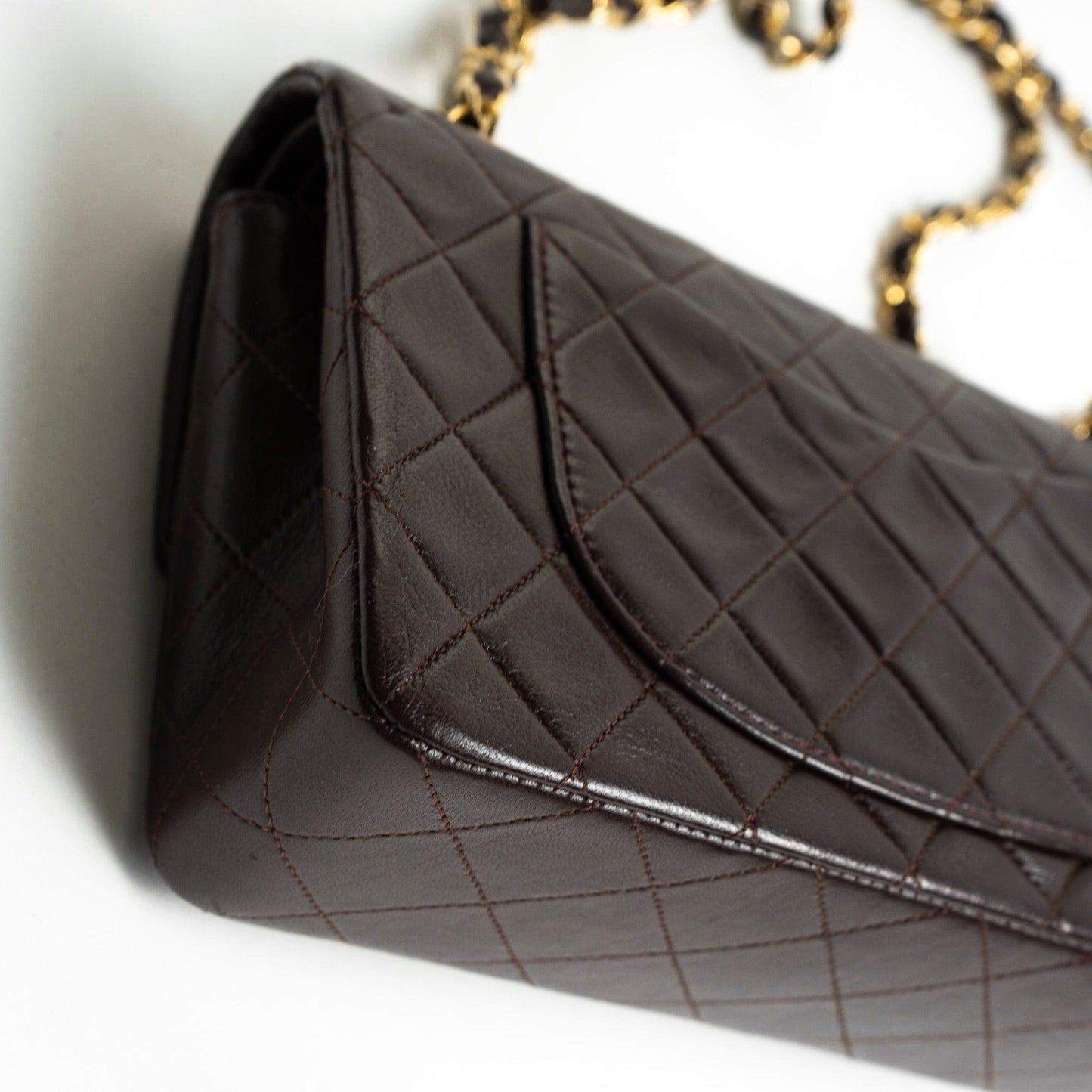 Vintage Brown Lambskin Quilted Classic Flap Small GHW