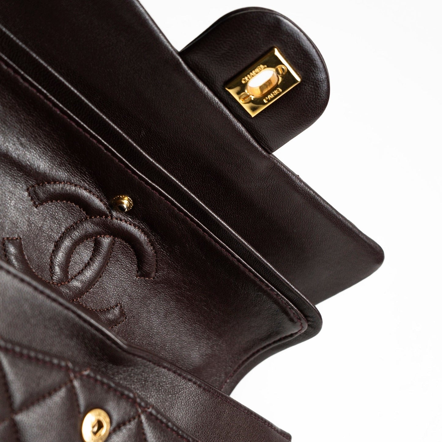 Vintage Brown Lambskin Quilted Classic Flap Small GHW