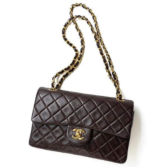 Vintage Brown Lambskin Quilted Classic Flap Small GHW