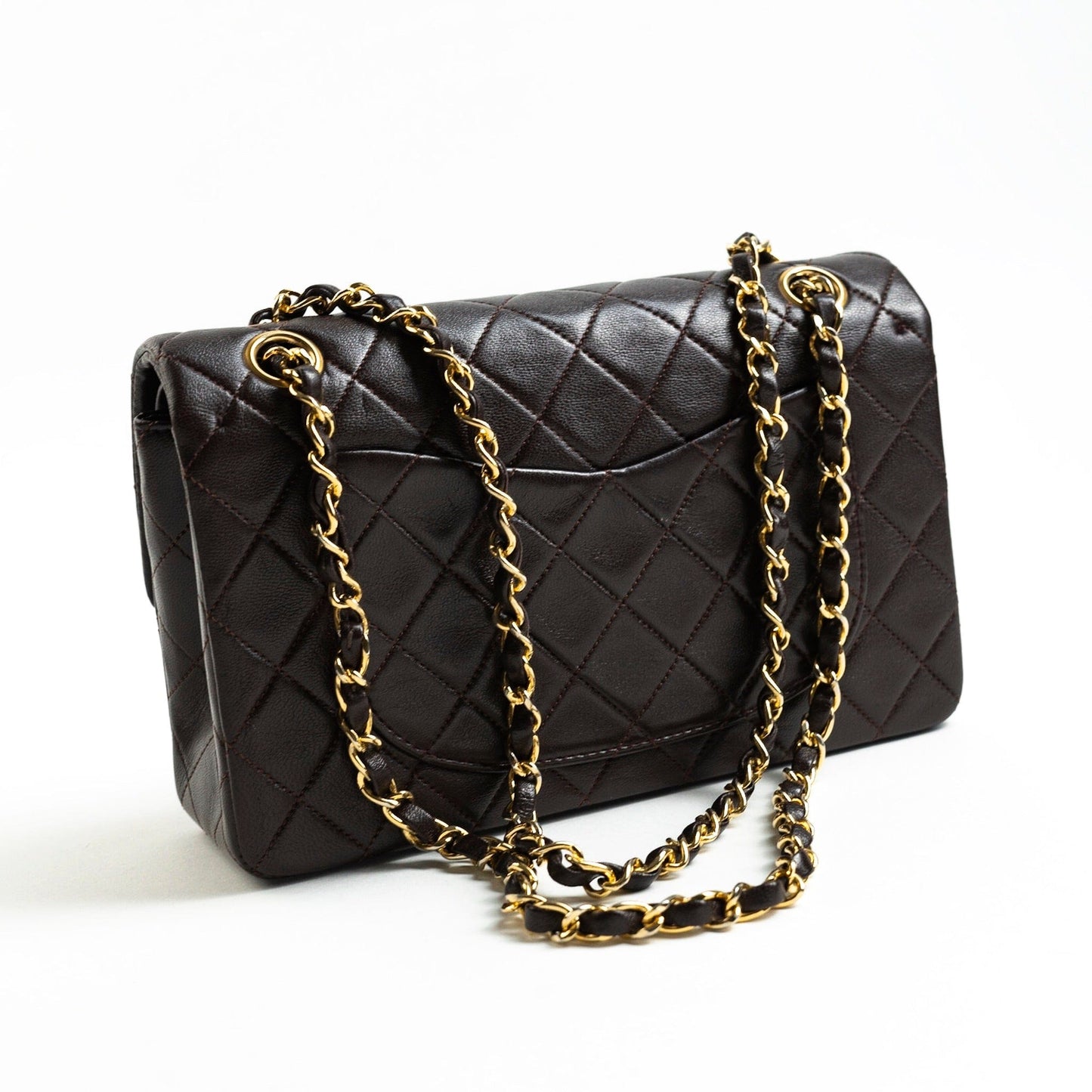 Vintage Brown Lambskin Quilted Classic Flap Small GHW