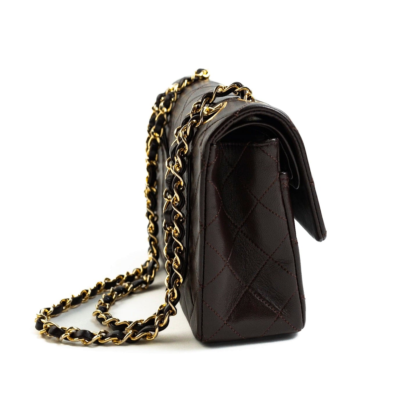 Vintage Brown Lambskin Quilted Classic Flap Small GHW