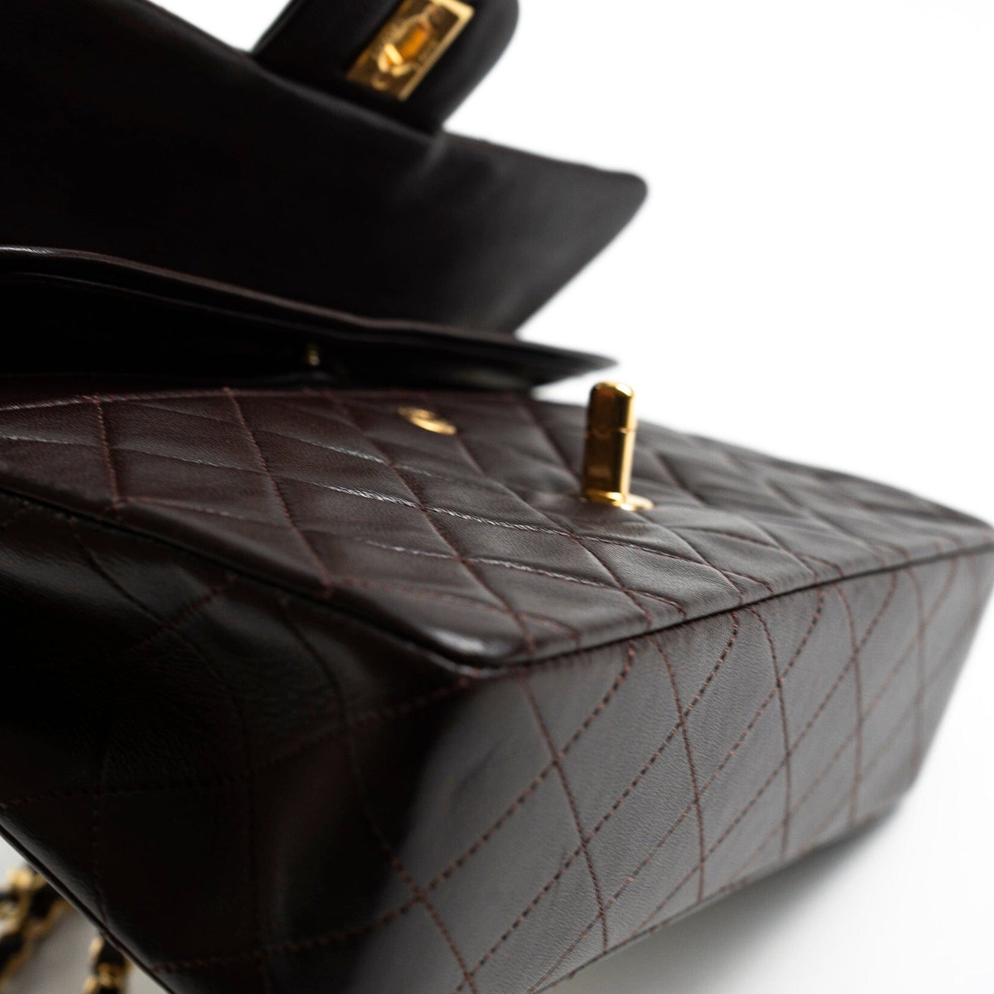 Vintage Brown Lambskin Quilted Classic Flap Small GHW