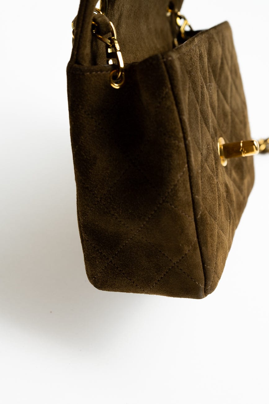 Vintage Brown Suede Quilted Mini Square Flap GHW