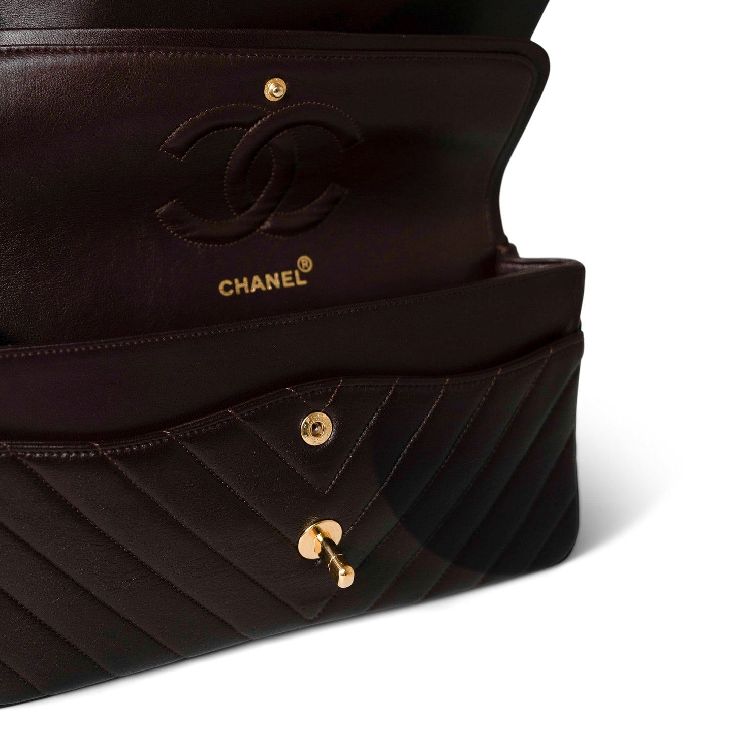 Vintage Chocolate Lambskin Chevron Classic Flap Medium Gold Hardware