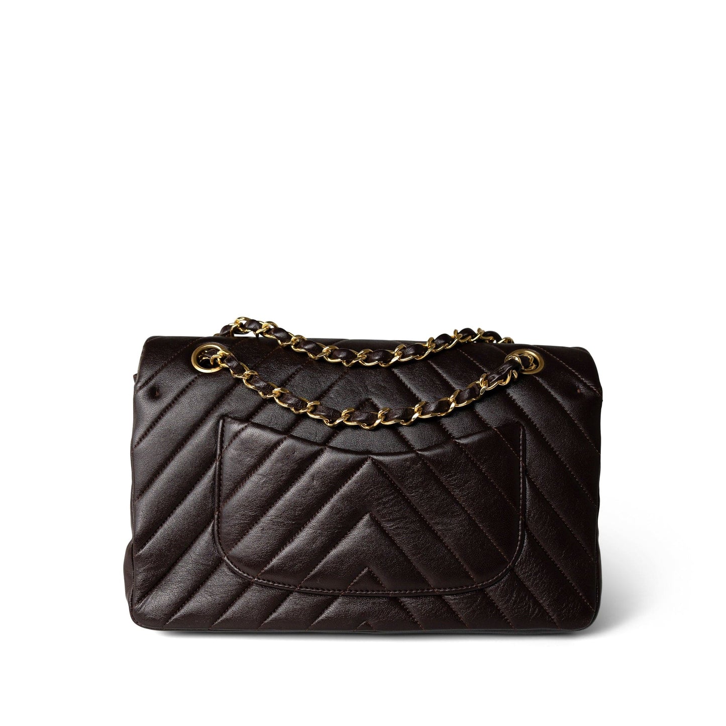 Vintage Chocolate Lambskin Chevron Classic Flap Medium Gold Hardware
