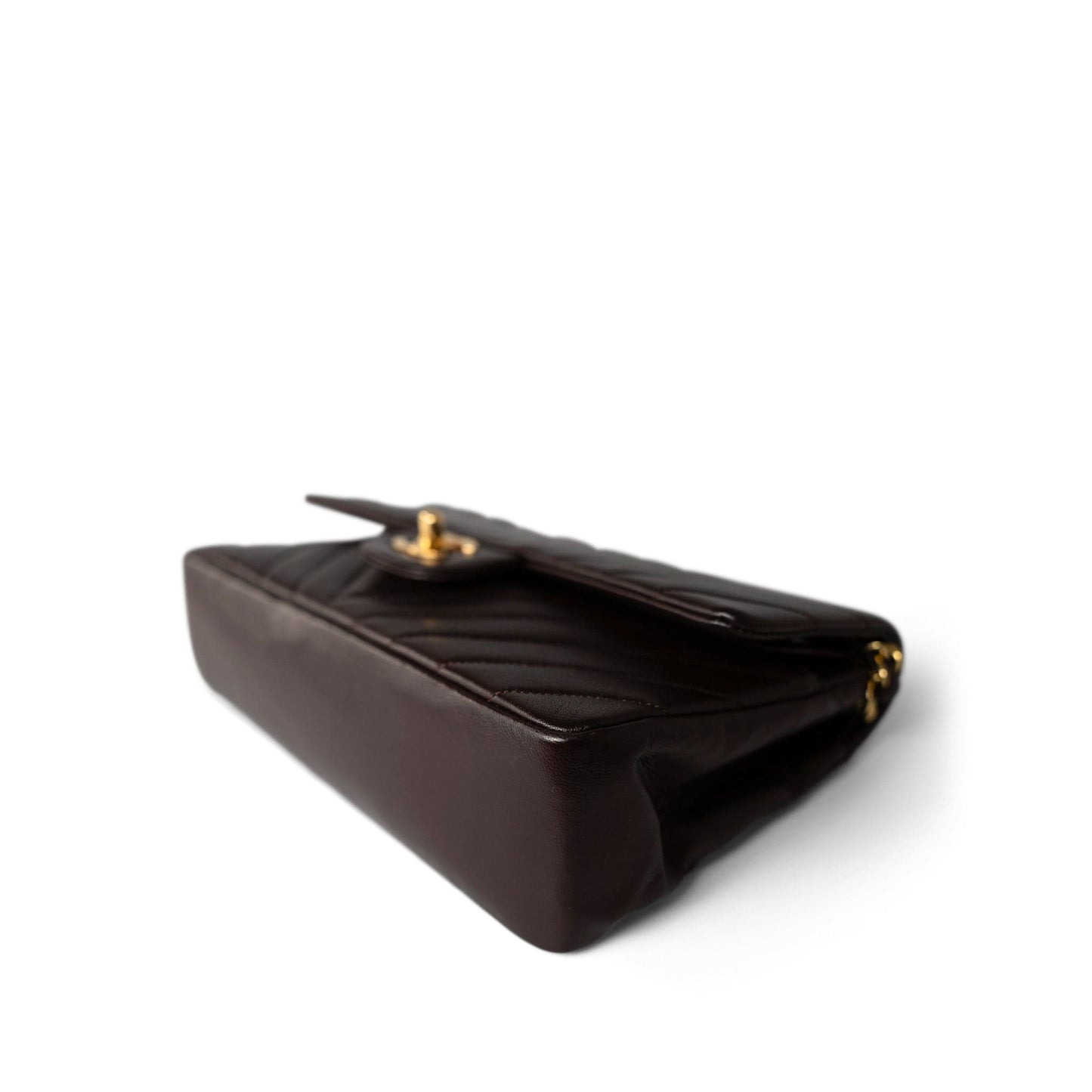 Vintage Chocolate Lambskin Chevron Classic Flap Medium Gold Hardware