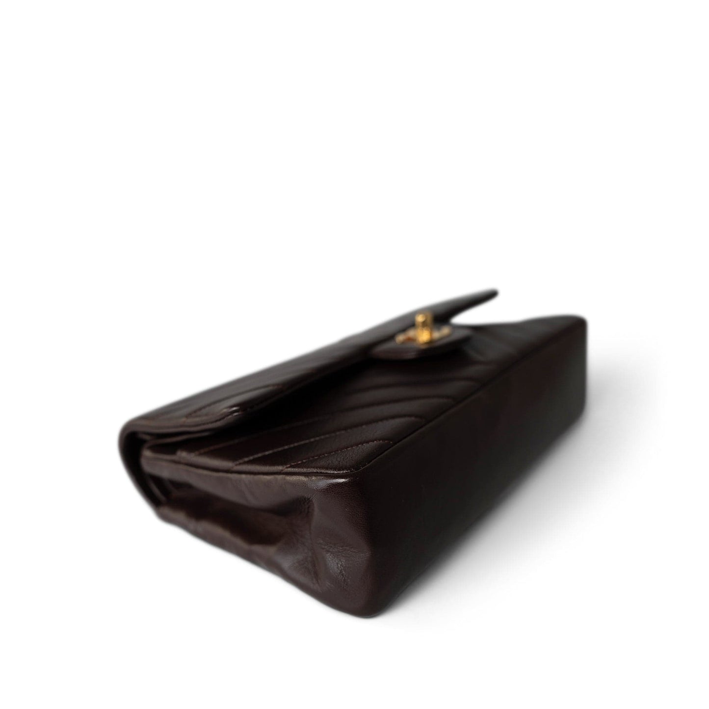 Vintage Chocolate Lambskin Chevron Classic Flap Medium Gold Hardware