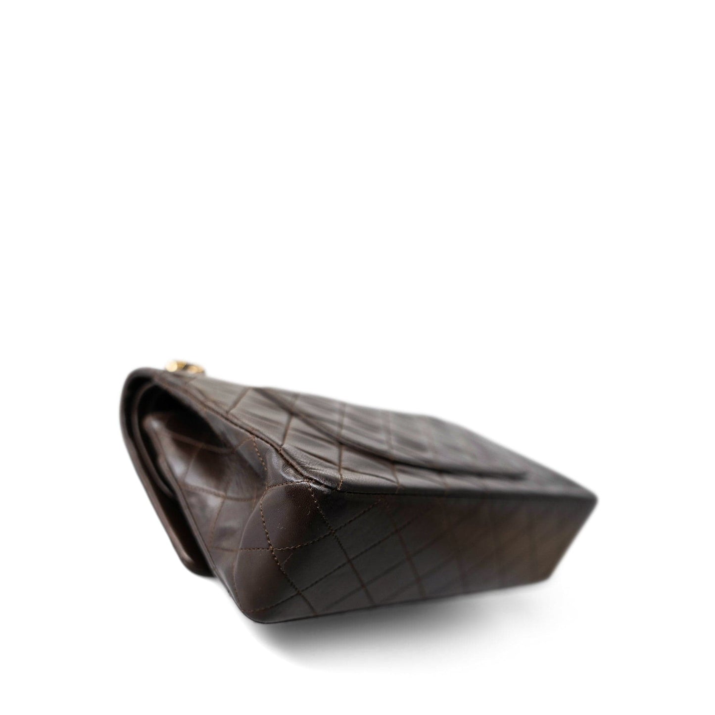 Vintage Dark Brown Lambskin Quilted Classic Flap Medium Gold Hardware