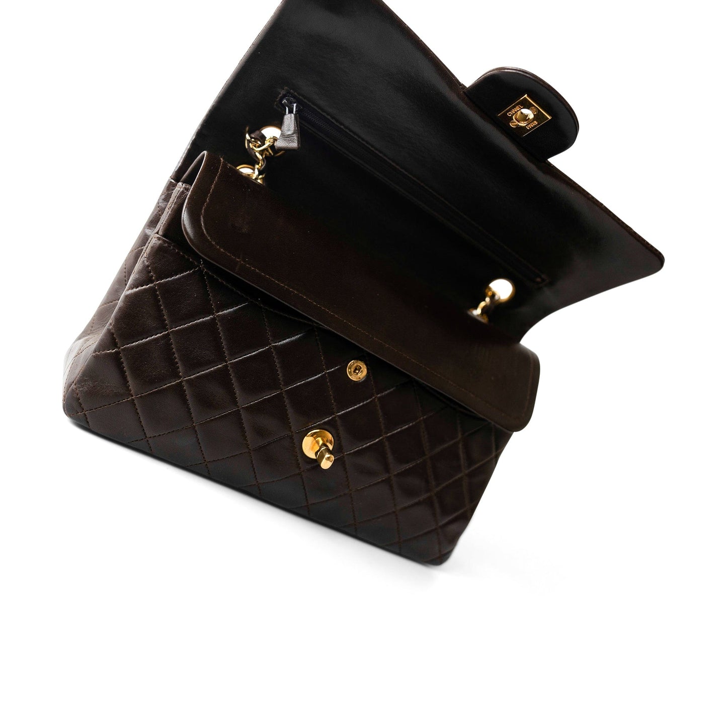 Vintage Dark Brown Lambskin Quilted Classic Flap Medium Gold Hardware