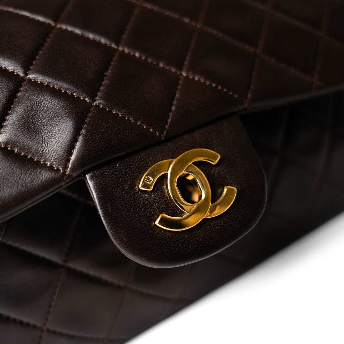 Vintage Dark Brown Lambskin Quilted Classic Flap Medium Gold Hardware