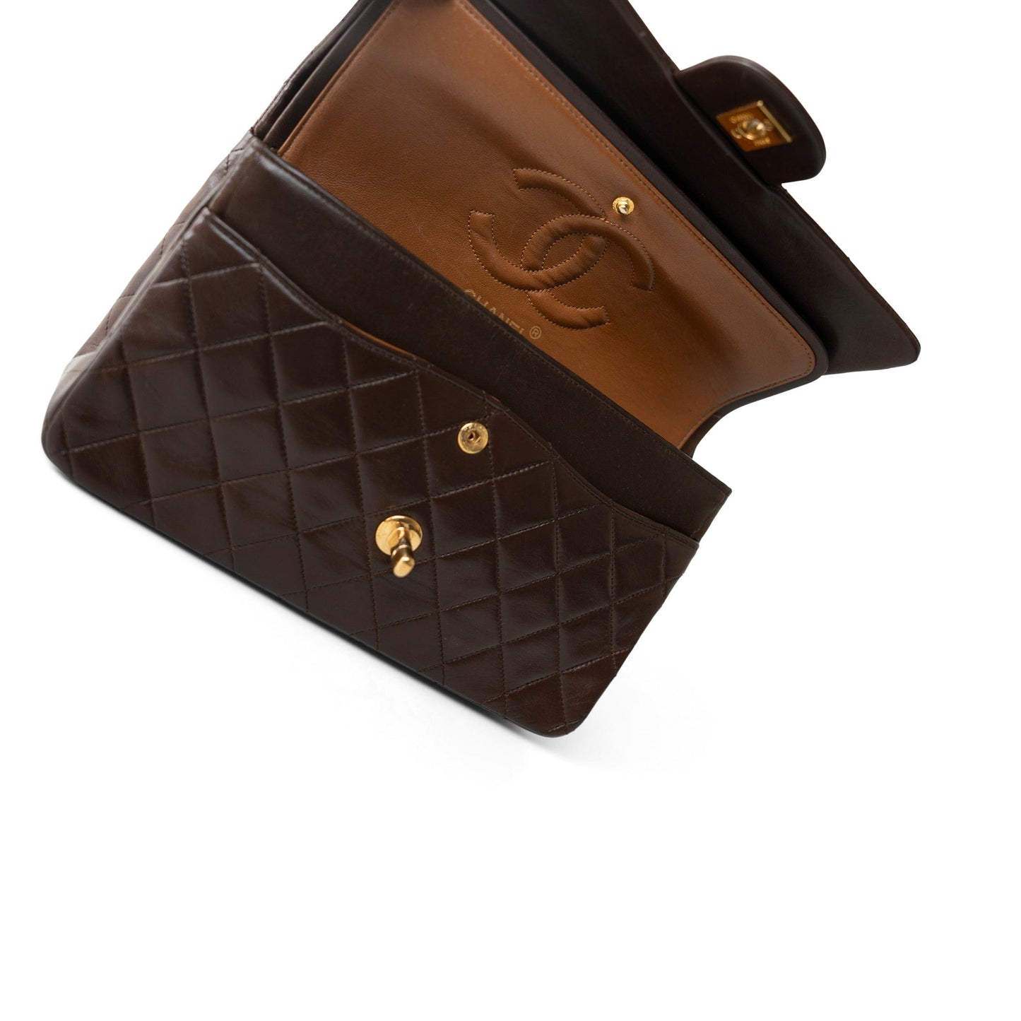 Vintage Dark Brown Lambskin Quilted Classic Flap Medium Gold Hardware