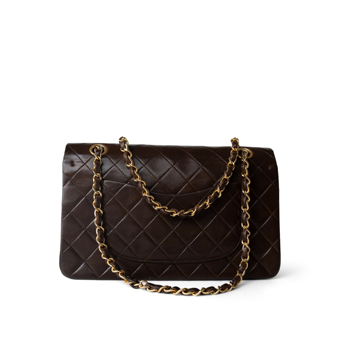 Vintage Dark Brown Lambskin Quilted Classic Flap Medium Gold Hardware