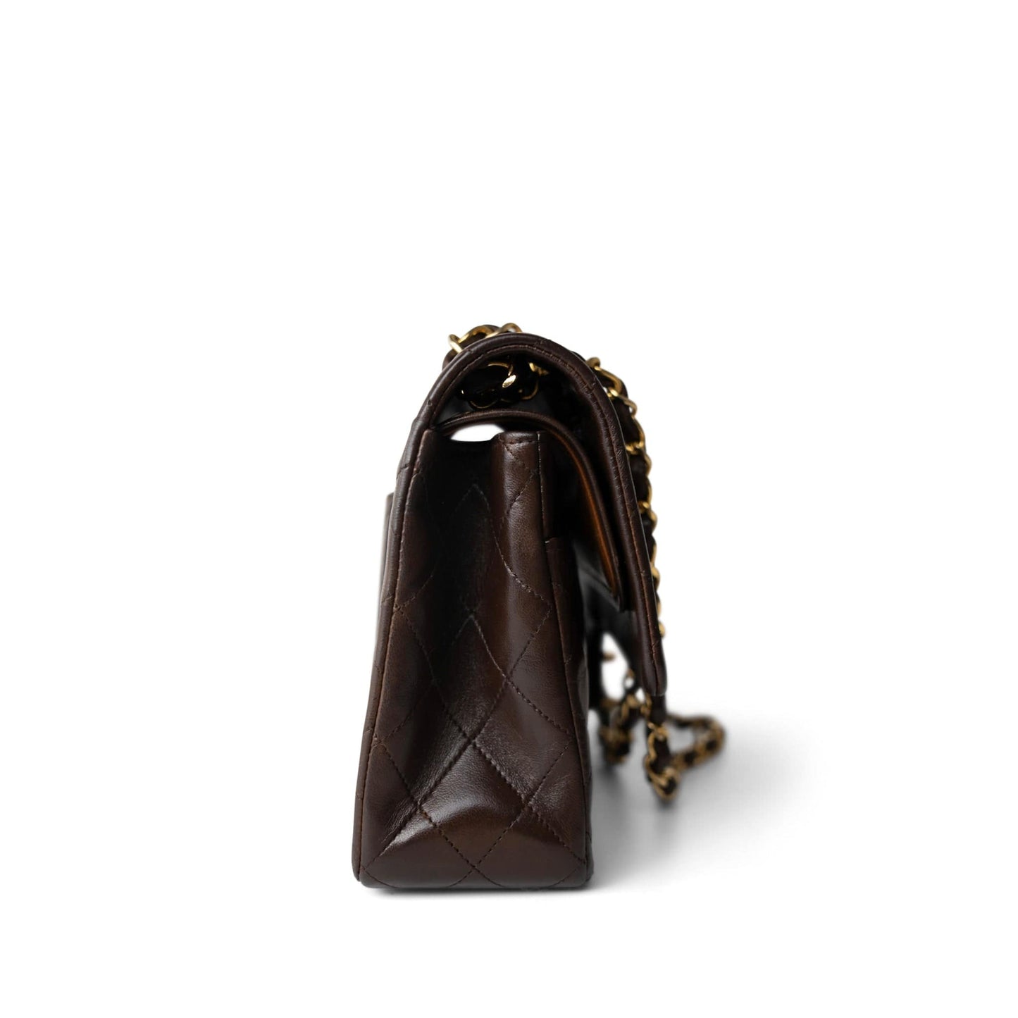 Vintage Dark Brown Lambskin Quilted Classic Flap Medium Gold Hardware