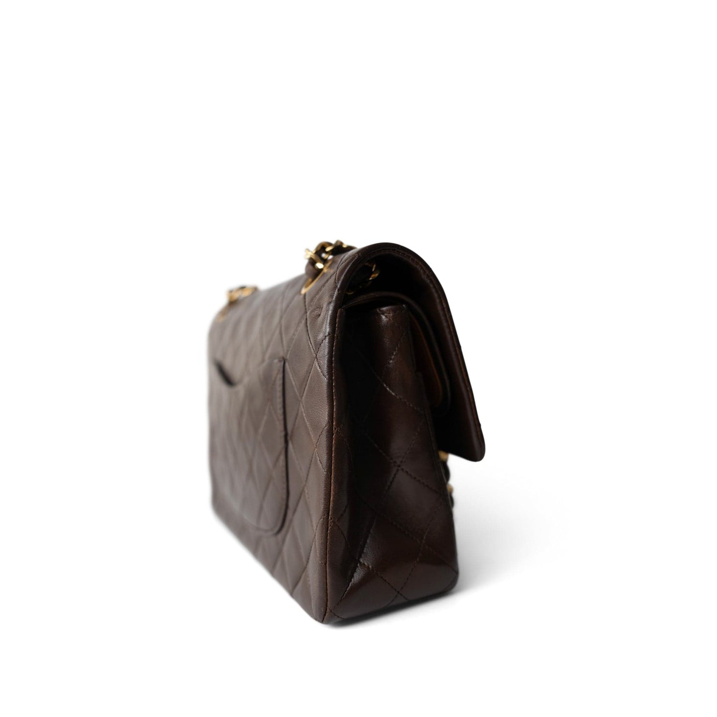 Vintage Dark Brown Lambskin Quilted Classic Flap Medium Gold Hardware