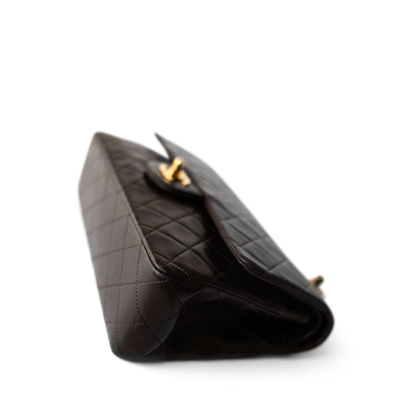 Vintage Dark Brown Lambskin Quilted Classic Flap Medium Gold Hardware