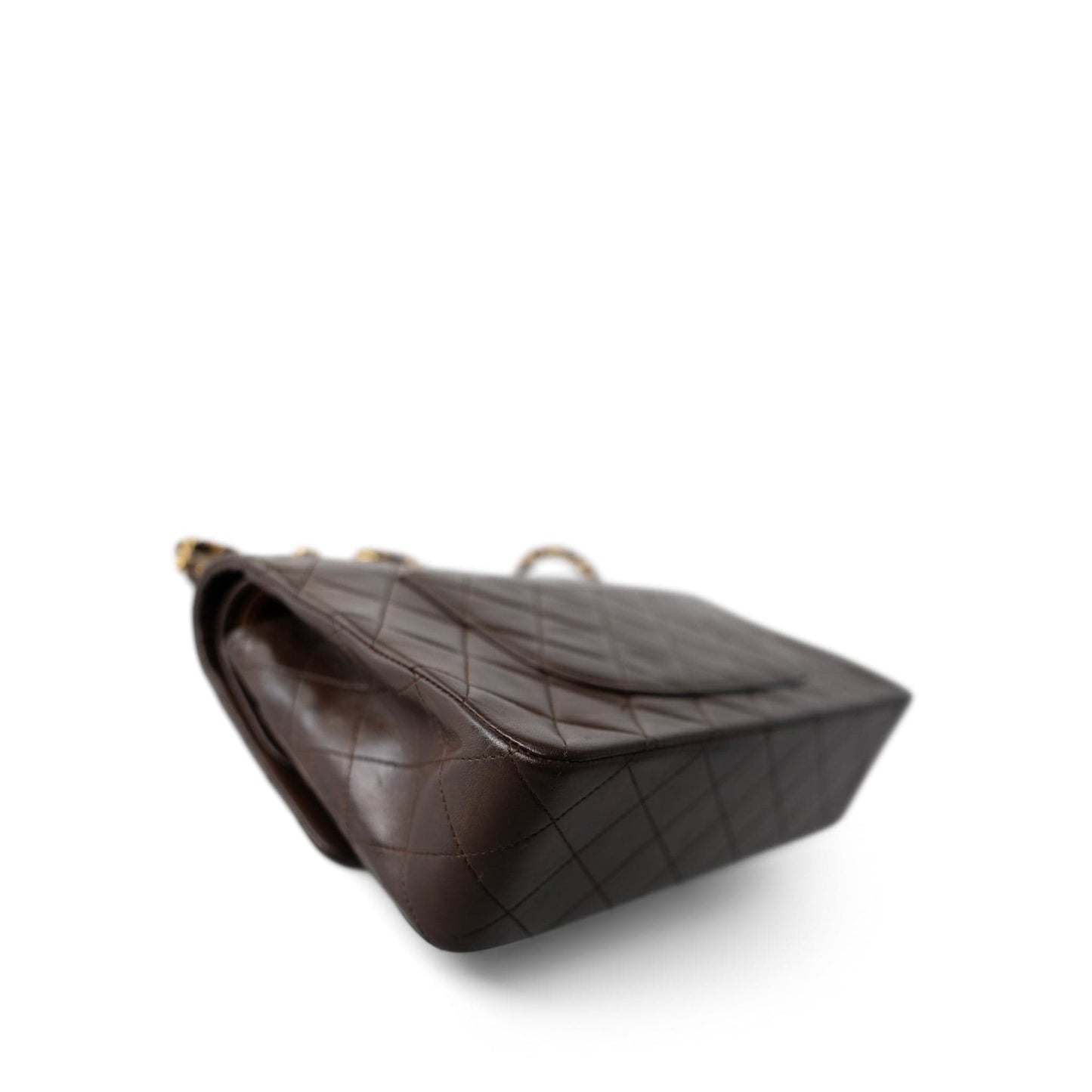 Vintage Dark Brown Lambskin Quilted Classic Flap Medium Gold Hardware