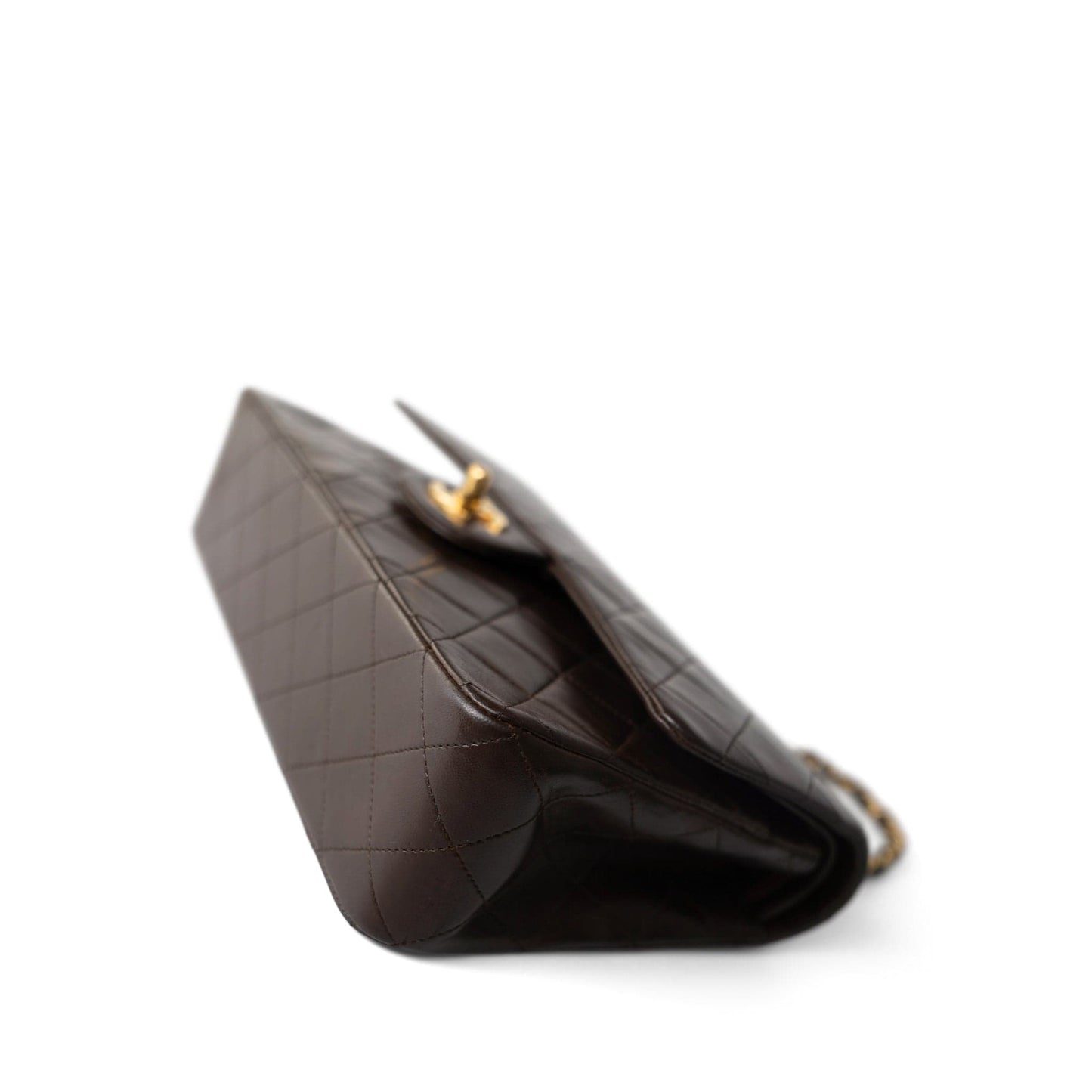 Vintage Dark Brown Lambskin Quilted Classic Flap Medium Gold Hardware